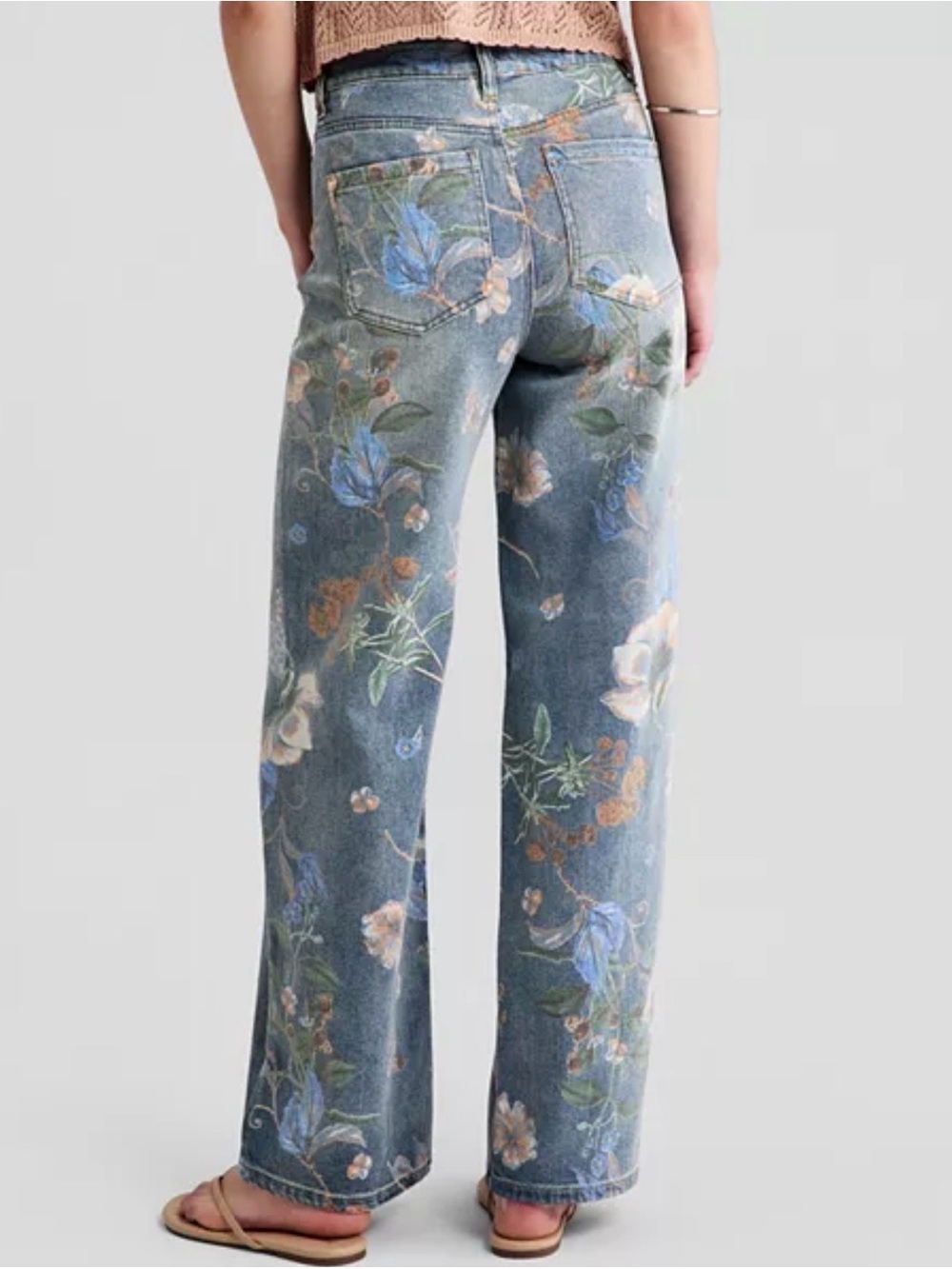 125- And Now This Mid Rise Wide Leg Floral Denim Jeans Size 31 - Picture 5 of 6